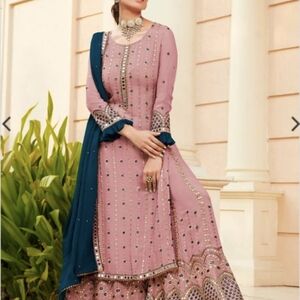 Elegant Pink and Blue Embellished Indian Suit